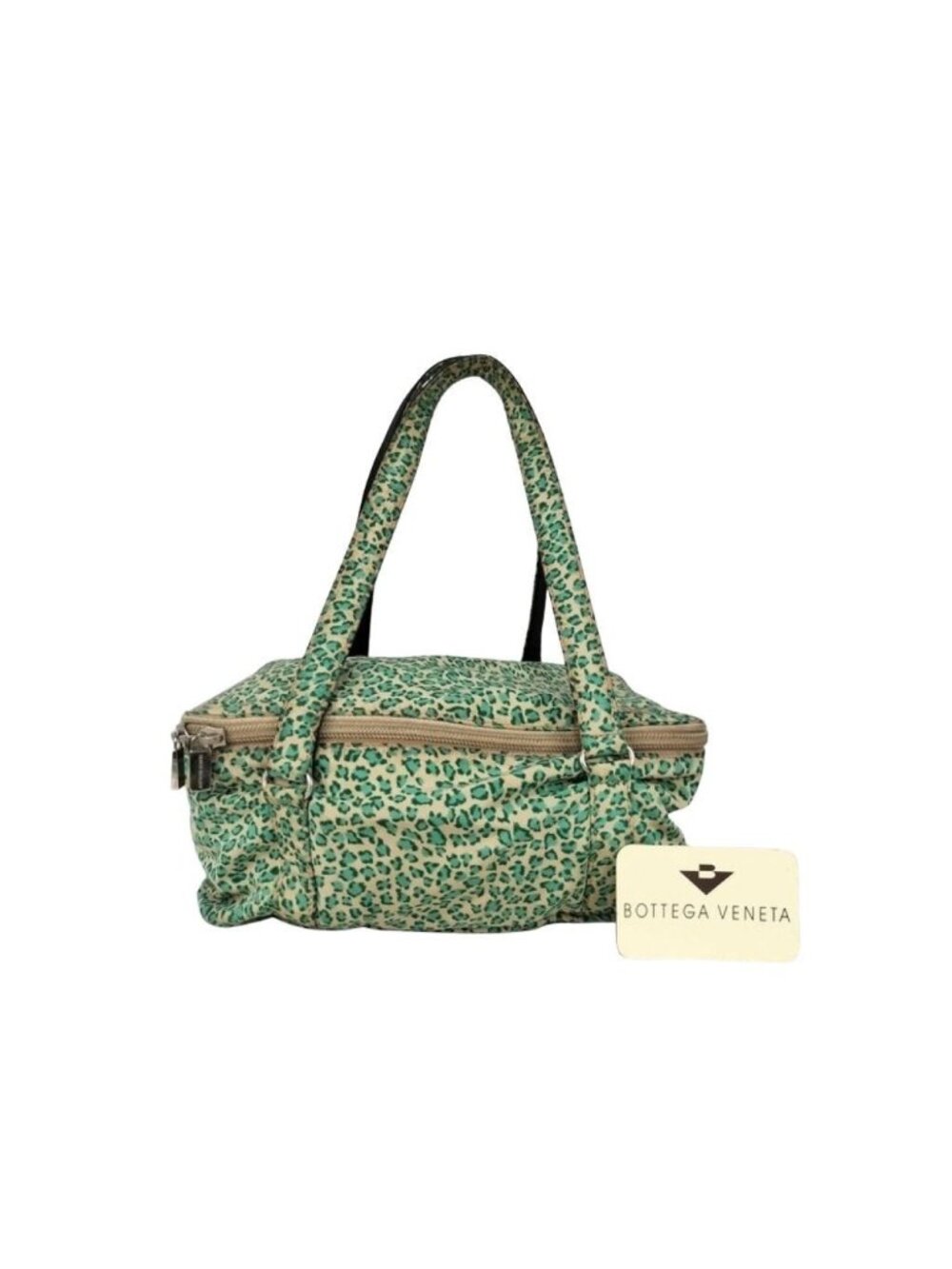 Bottega Veneta Tote Bag Green Canvas Leopard Print